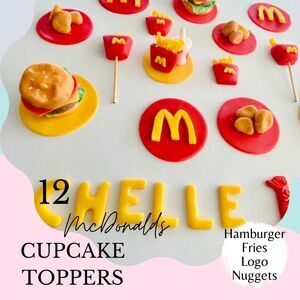 McD Fast food cake topper, French fries, hamburger, cheeseburgers fondant topper